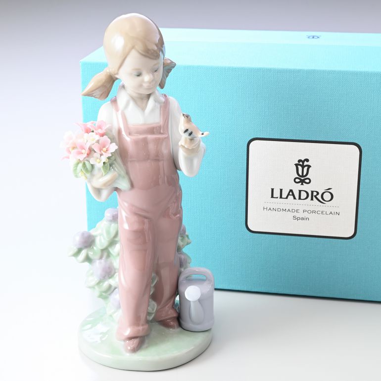 LLADRO（リヤドロ） 小鳥と話す少女 フィギュア 人形 女性 女の子 花