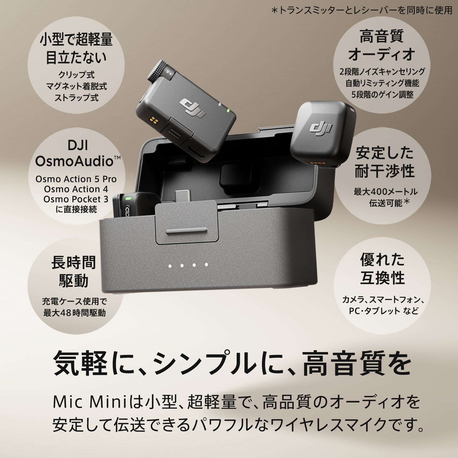 DJI ピンマイク ワイヤレス iphone 風防 Mic Mini（2 TX + 1 RX + 充電