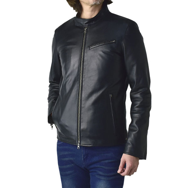 FLAG ON CREW ラムレザー ライダースジャケット メンズ 本革 シングル