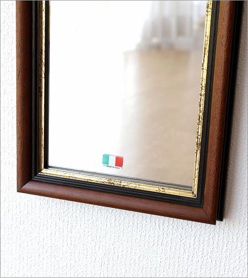 鏡 壁掛けミラー おしゃれ イタリア製 アンティーク 木製 縦長