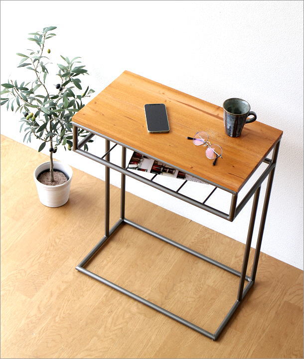 サイドテーブル 木製 アイアン マホガニー材 パソコン ワークテーブル