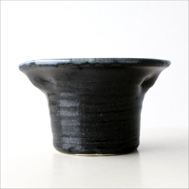 レトロえびの焼 黒色陶器 花瓶 小型 木箱付き レトロえびの焼 黒色陶器