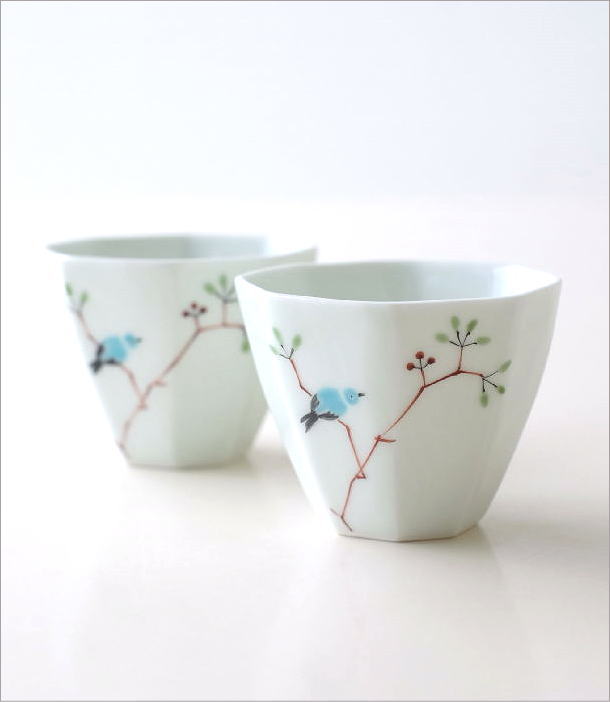 湯呑み 湯呑 おしゃれ 陶器 磁器 2個 セット 八角 小さめ 有田焼 日本