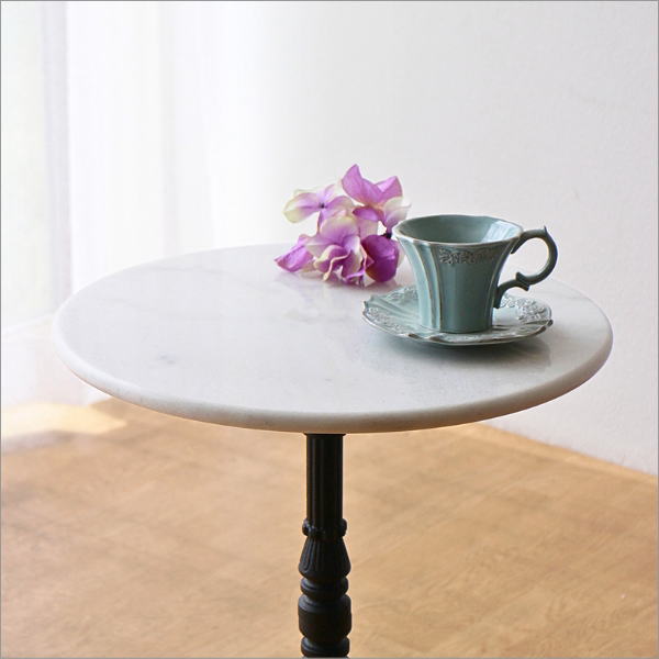 カフェテーブル 大理石 丸 1本脚 高さ60cm コンパクト コーヒー