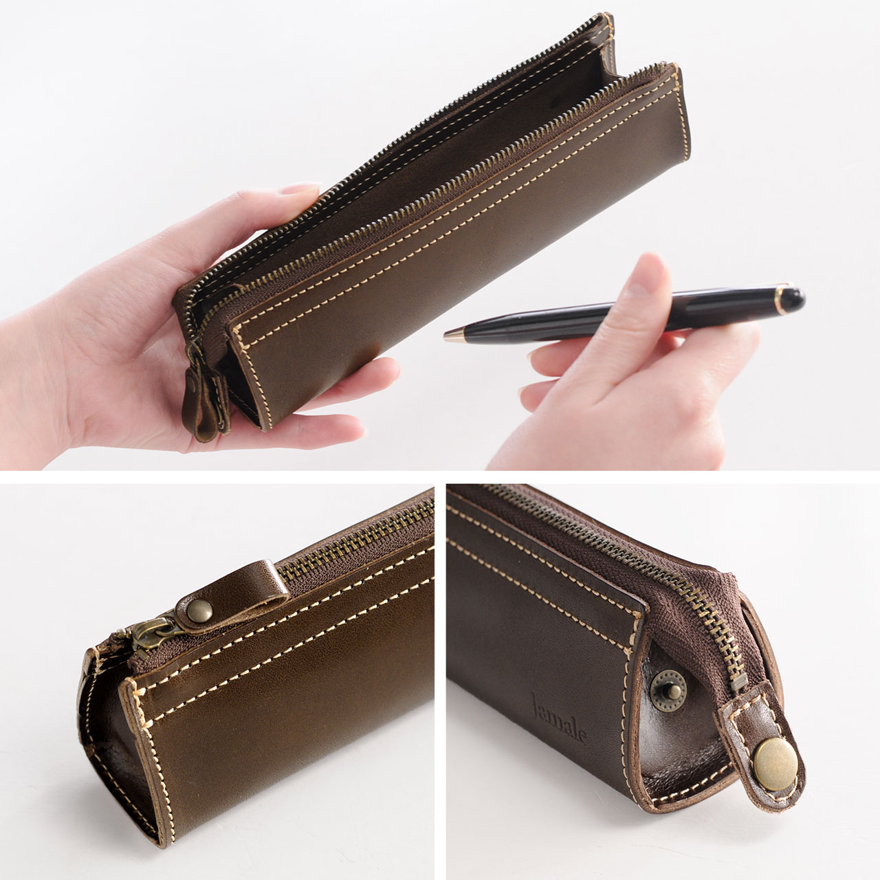 Jamale（ジャマレ） 本革 ペンケース 日本製 栃木レザー メンズ ヌメ革