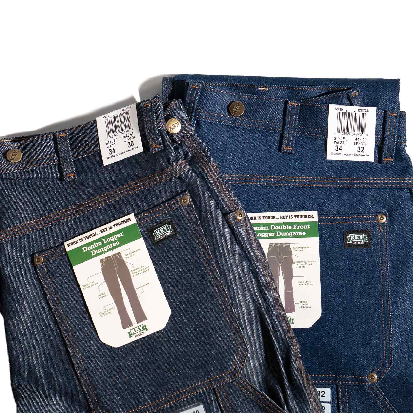 KEY キー ダブルフロント デニム ロガー ダンガリー パンツ ｜ 447-41