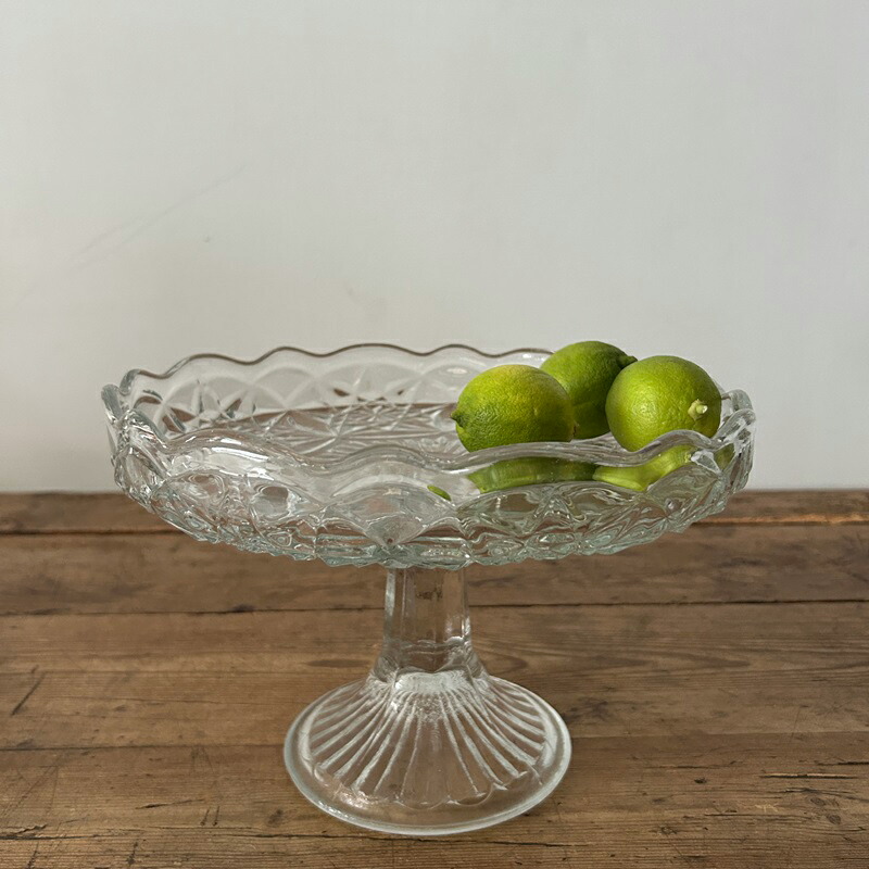 骨董2色バイカラーフリル 乳白色ガラス 水色 脚付コンポート 菓子器➃