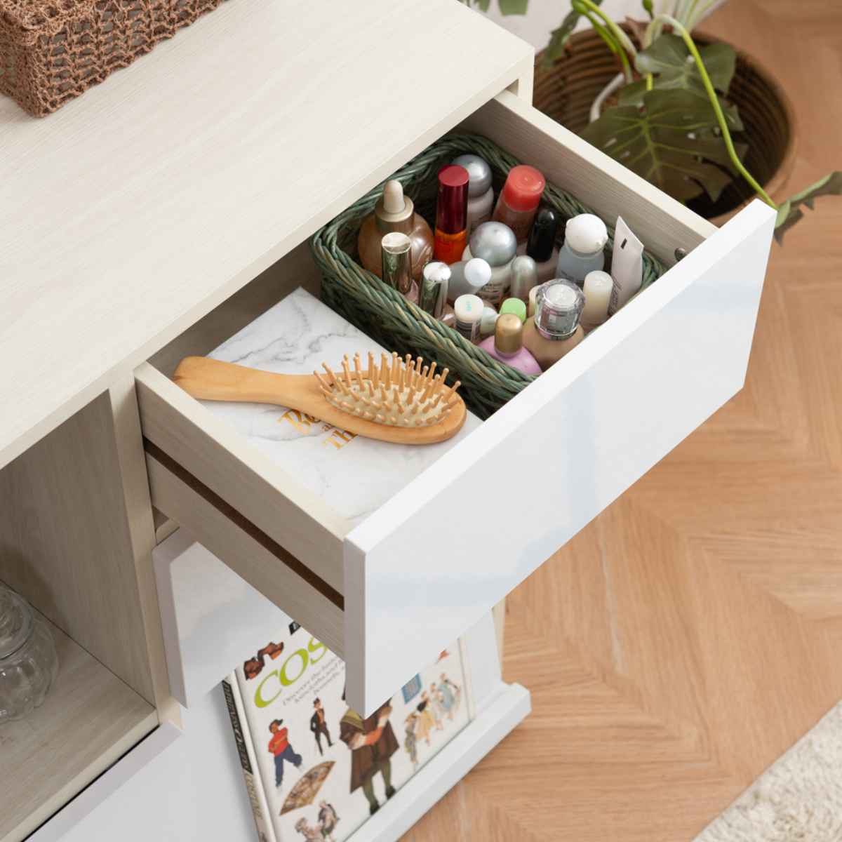 スクエアキャビネット 4パターン収納タイプ ハイグロス前板 幅70cm