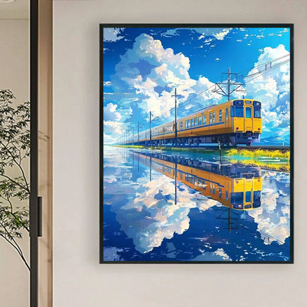 準上級 フル ダイヤモンドアート キット ビーズ刺繍 電車 田園風景