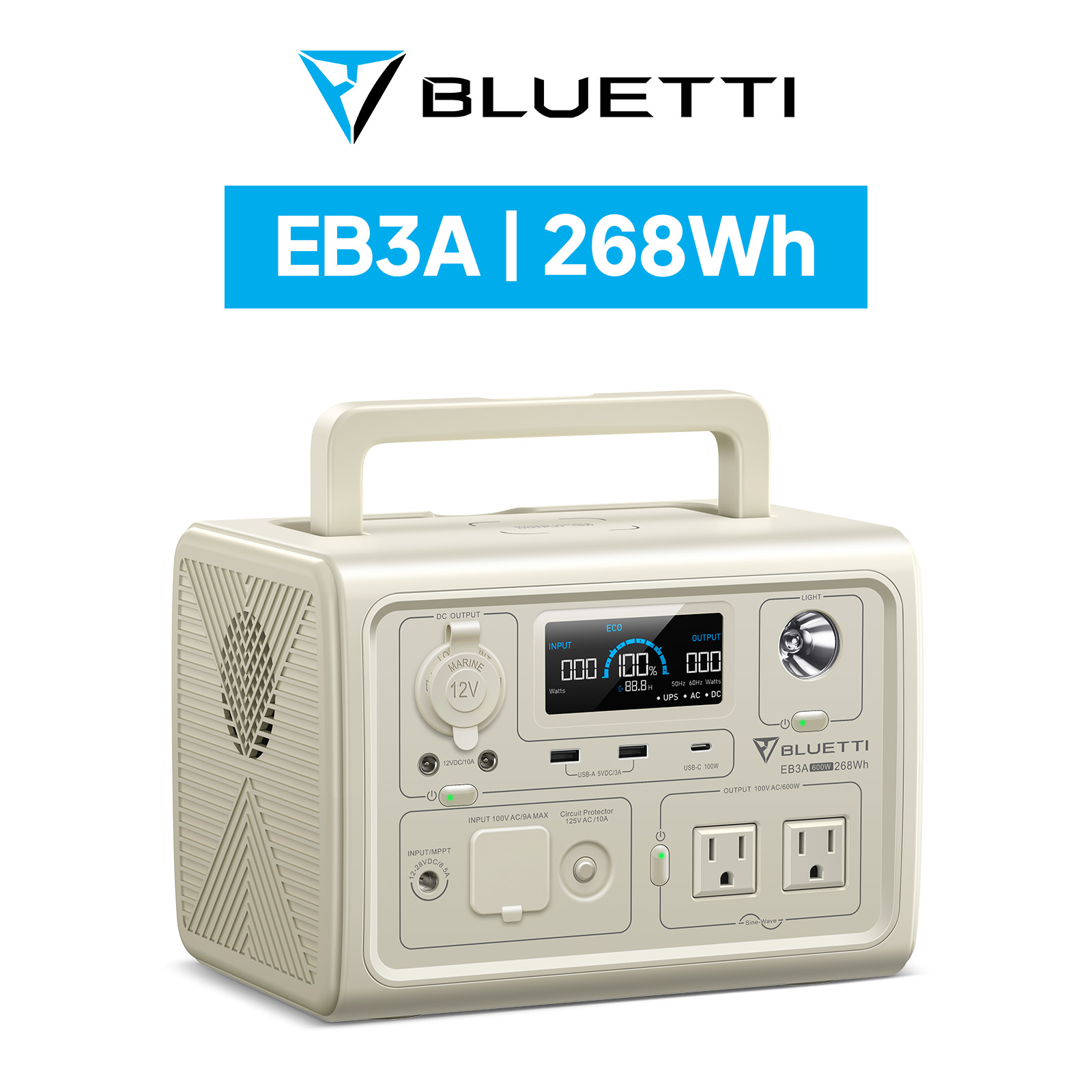 BLUETTI ポータブル電源 EB3A ベージュ 268Wh/600W 軽量 小型 蓄電池