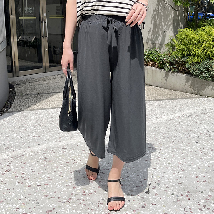 REAL STYLE ワイドパンツ レディース 夏 7分丈 接触冷感 薄手 ウエスト