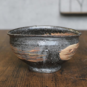 鉢□武蔵野盛鉢【陶祥窯作】招月庭陶 所・黒釉 金彩 大鉢 お茶道具