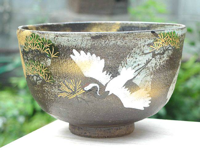 京焼 清水焼 吉祥鶴抹茶茶碗 八幡 : 松韻堂 Yahoo!店 - 通販 - Yahoo