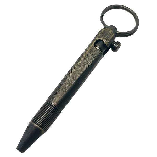 真鍮製 キーホルダー ペン コンパクト 小型 替芯 携帯 アンティーク調