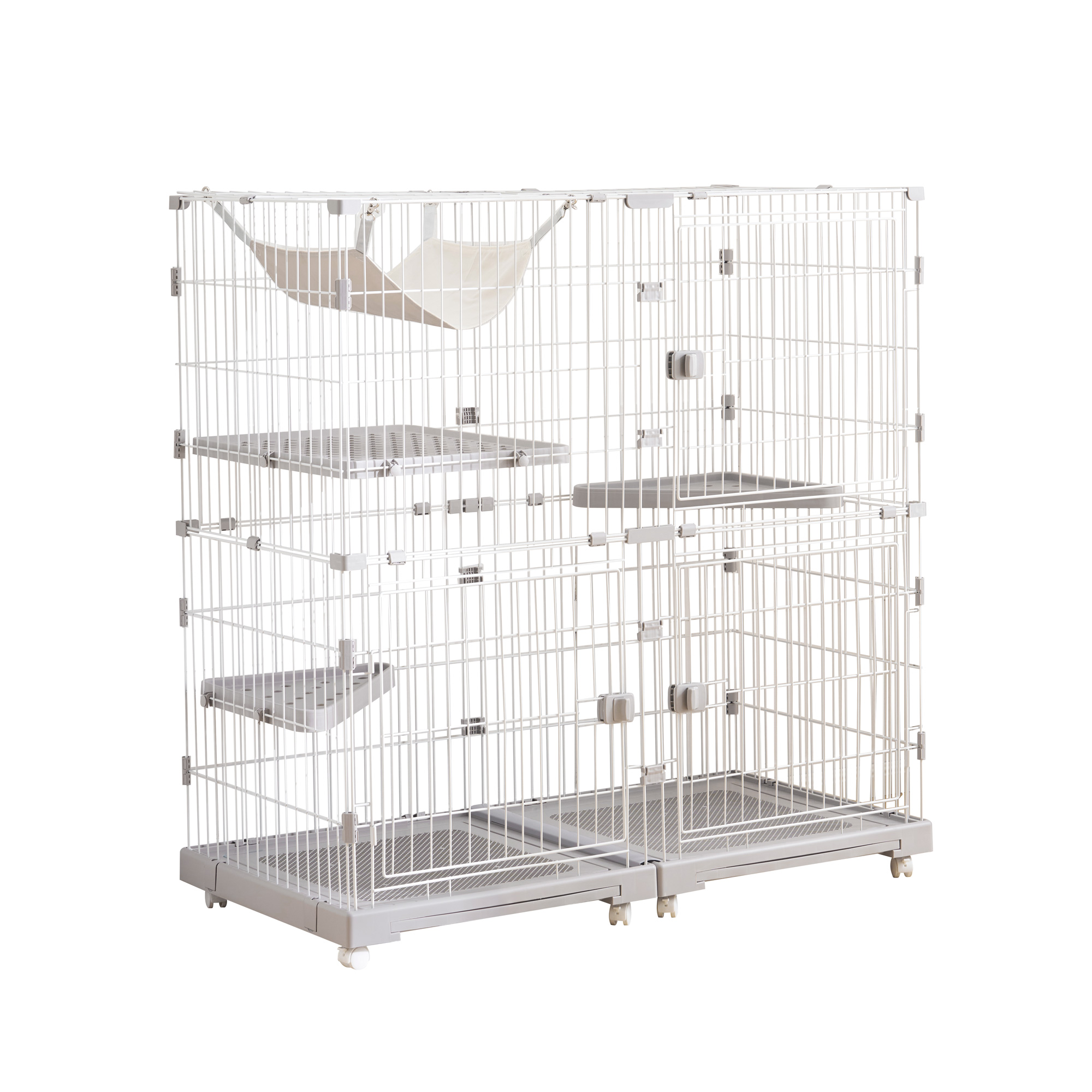 BTM 【掃除しやすいトレー】猫 ケージ キャットケージ 2段 幅広設計