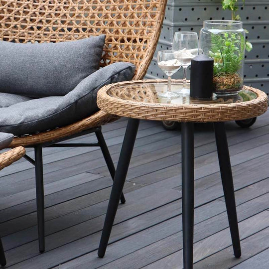 ラタン×ガラス ラウンドサイドテーブル【monoroom町田】 ラタン×ガラス