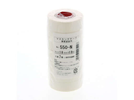 カモ井 マスキングテープ18×18 白 建築塗装用 7巻入 #550-N 1パック