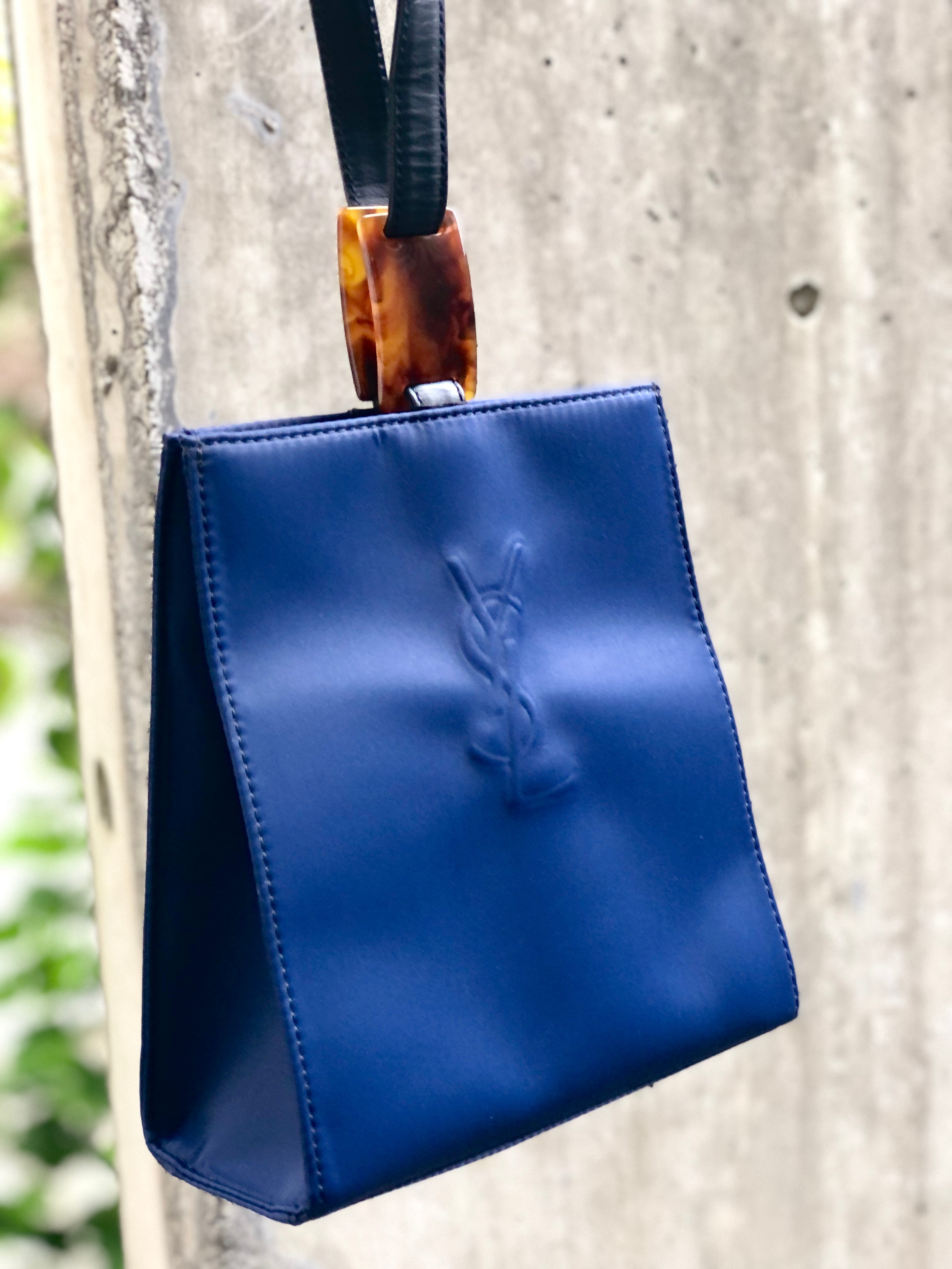 Yves Saint Laurent One handle Handbag Nylon Navy Vintage Old YSL