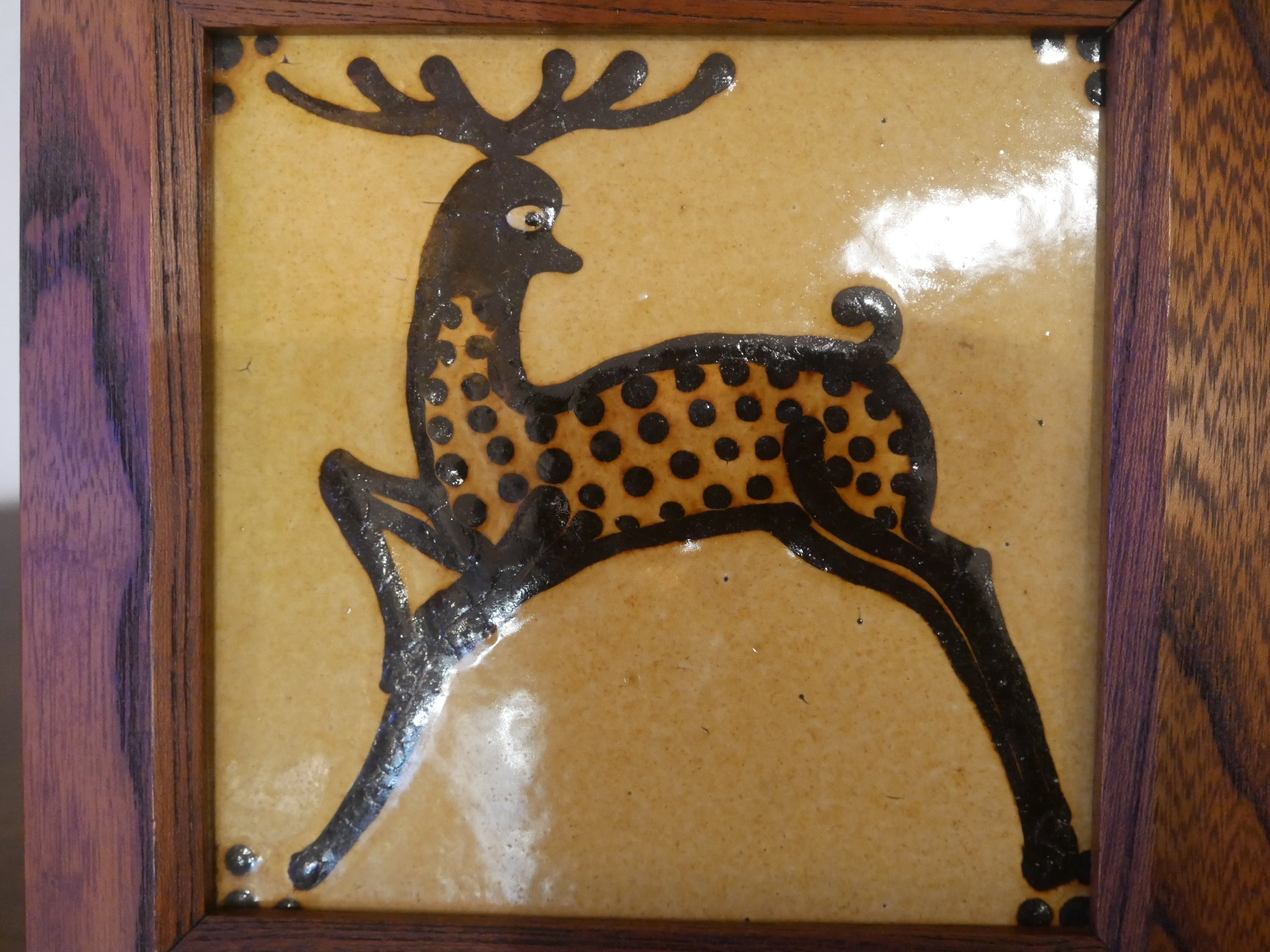 舩木研兒【鹿】スリップウェア 陶板 額入り フォークアート