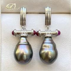 本真珠南洋黒蝶真珠グリーンブルー15.8×11㍉高品質s925ピアスBL947