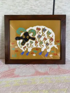 柚木沙弥郎 型染 フクロウ 額縁付き 柚木沙弥郎 染色工芸家 型染