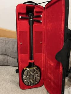 美品本蛇皮三線、ケース、水牛爪付き