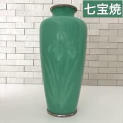 安藤七宝焼梅菊竹珍しい深緑系花入れ花瓶華道刻印有極上工芸金属工芸