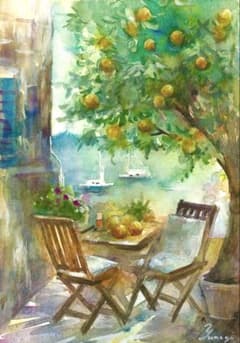 水彩画 八ヶ岳 松村淑夫