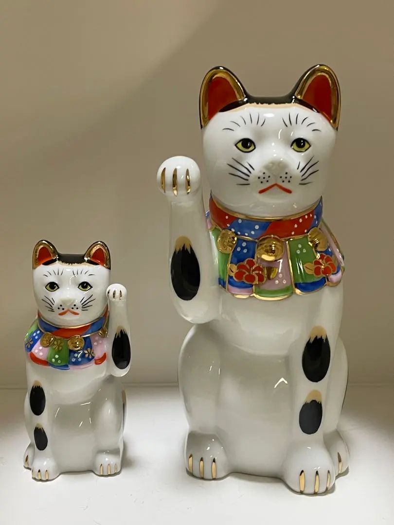 レトロ招き猫2体 陶器人形 江戸期 明治 大正 昭和 縁起物 風水