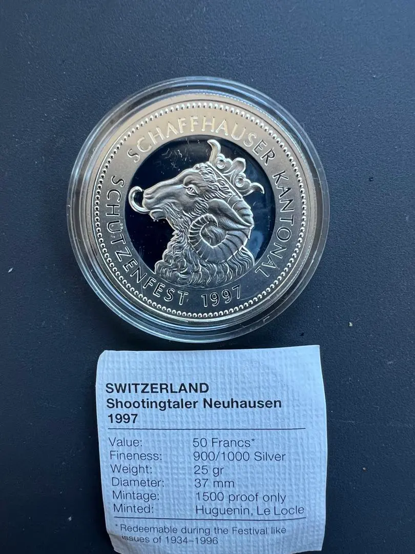 スイス近代射撃祭ウーリ50フラン銀貨：2001年』【世界二位】PF69