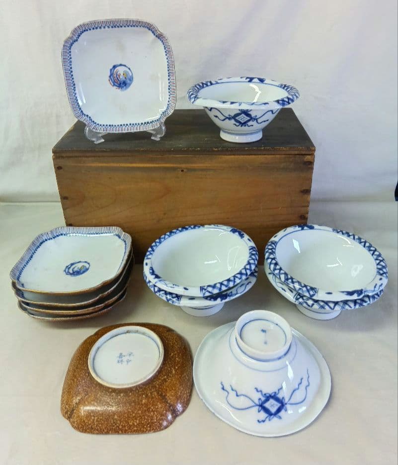 平戸嘉祥 角皿 三川内焼 祥山 高台小鉢 全12客セット 古