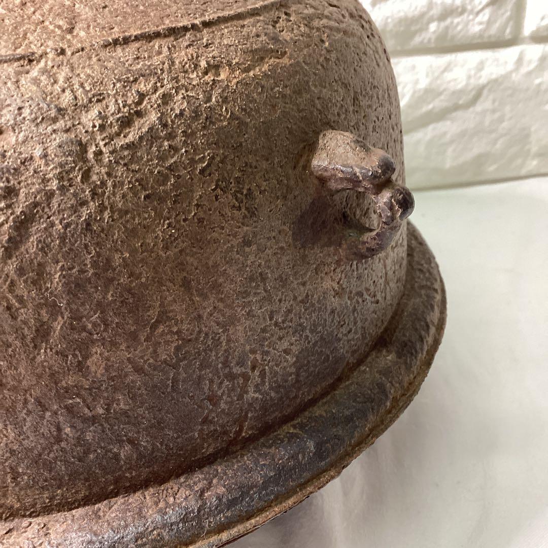 S鋳鉄製 丸型茶釜銅蓋茶道具直径23cm高さ16cm