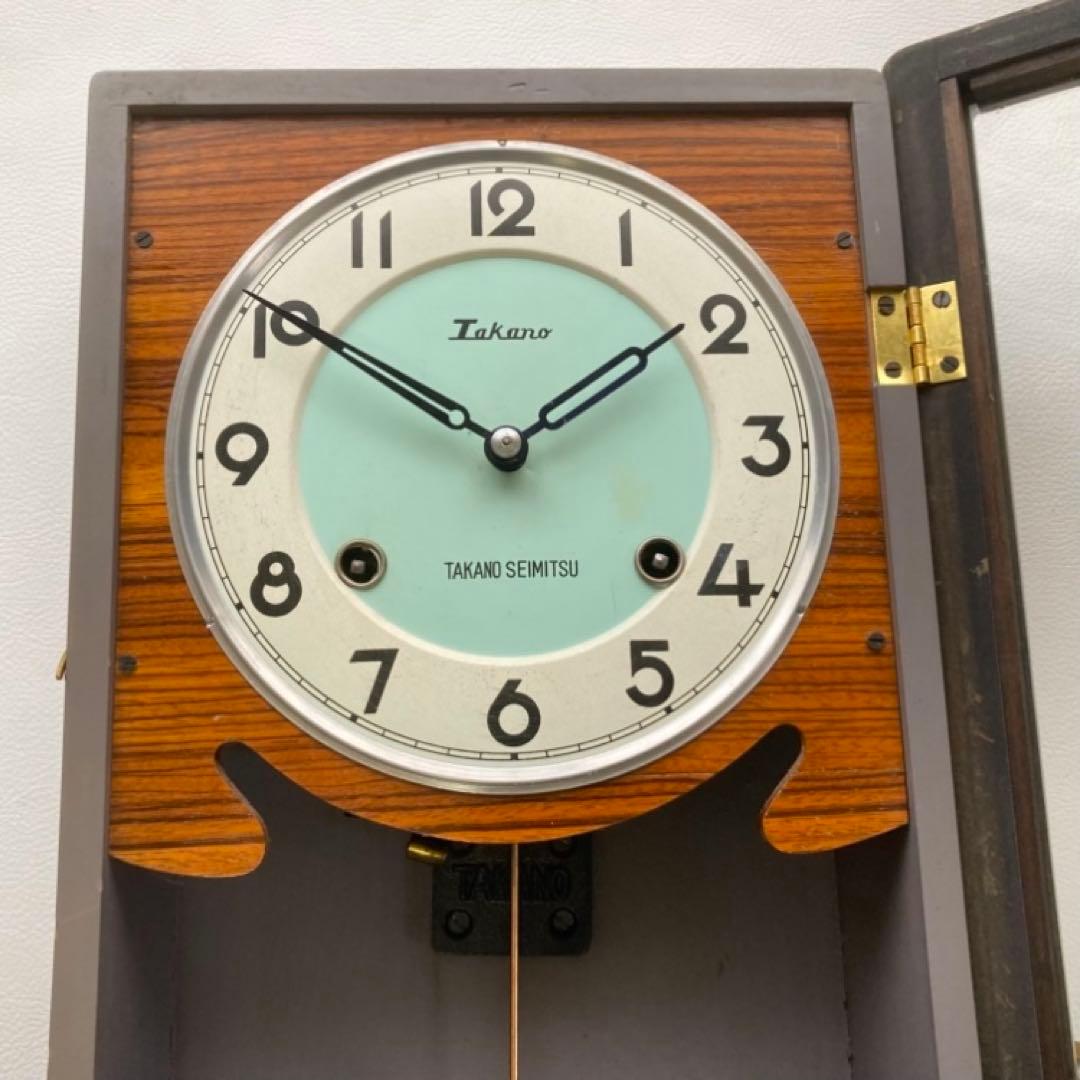 高野精密 振り子時計 柱時計 掛け時計 ゼンマイ式 木製 レトロ 稼働品
