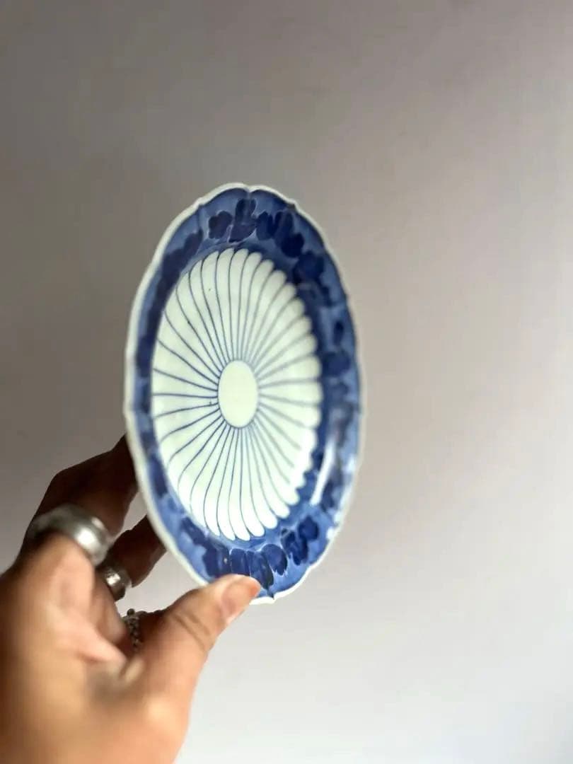 ゆゆな様リクエスト】362 骨董 アンティーク 染付け 菊花皿 4点おまとめ