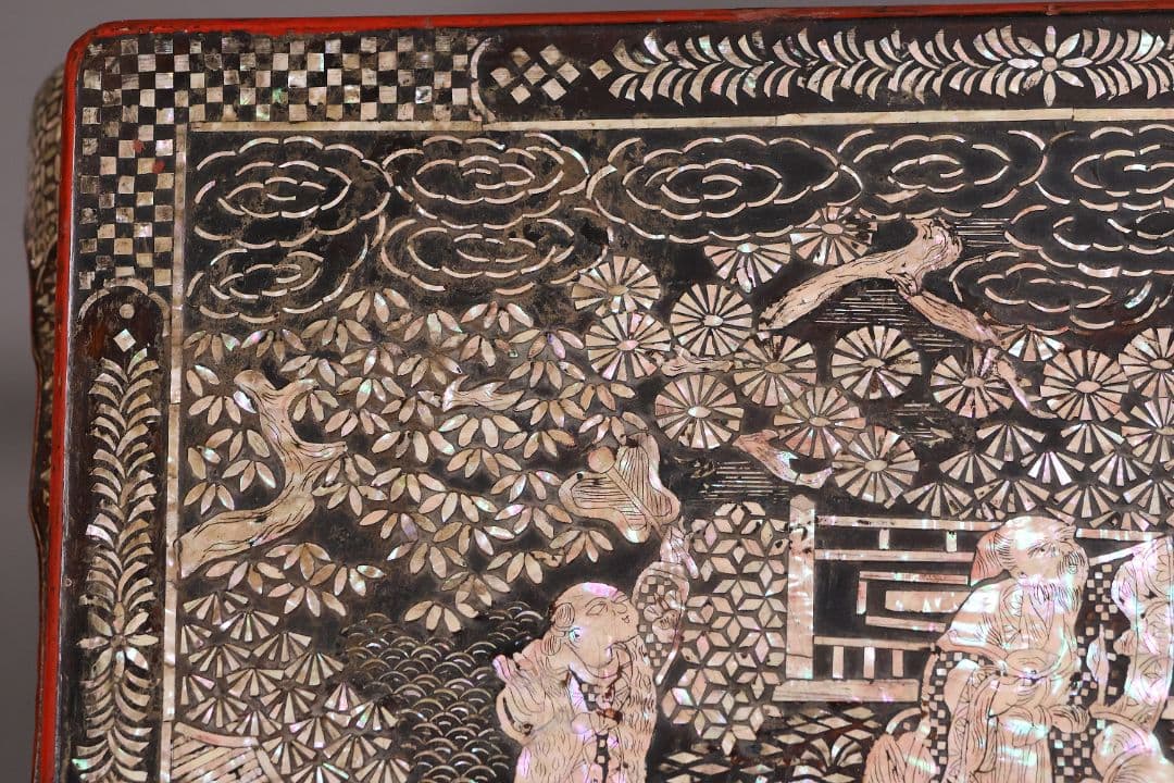 MA732】時代 中国美術 人物文 螺鈿細工 二段卓 花台 木製 香炉台