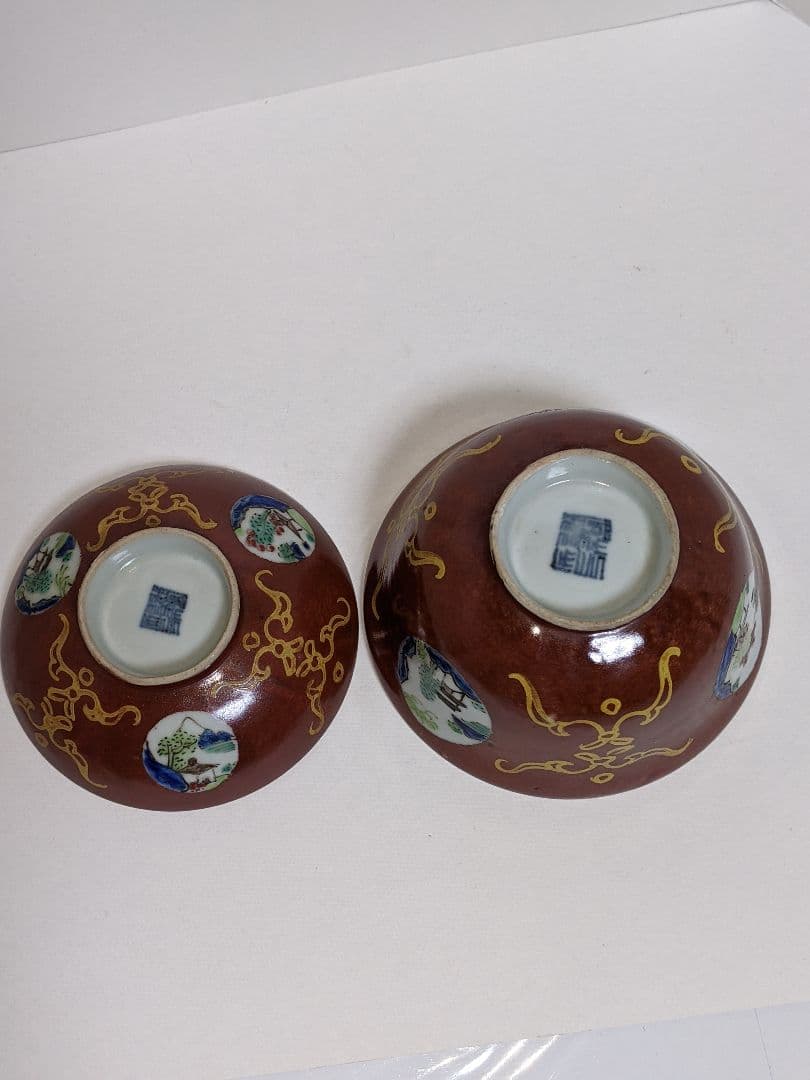 砥部焼、郡中十錦 茶碗3点