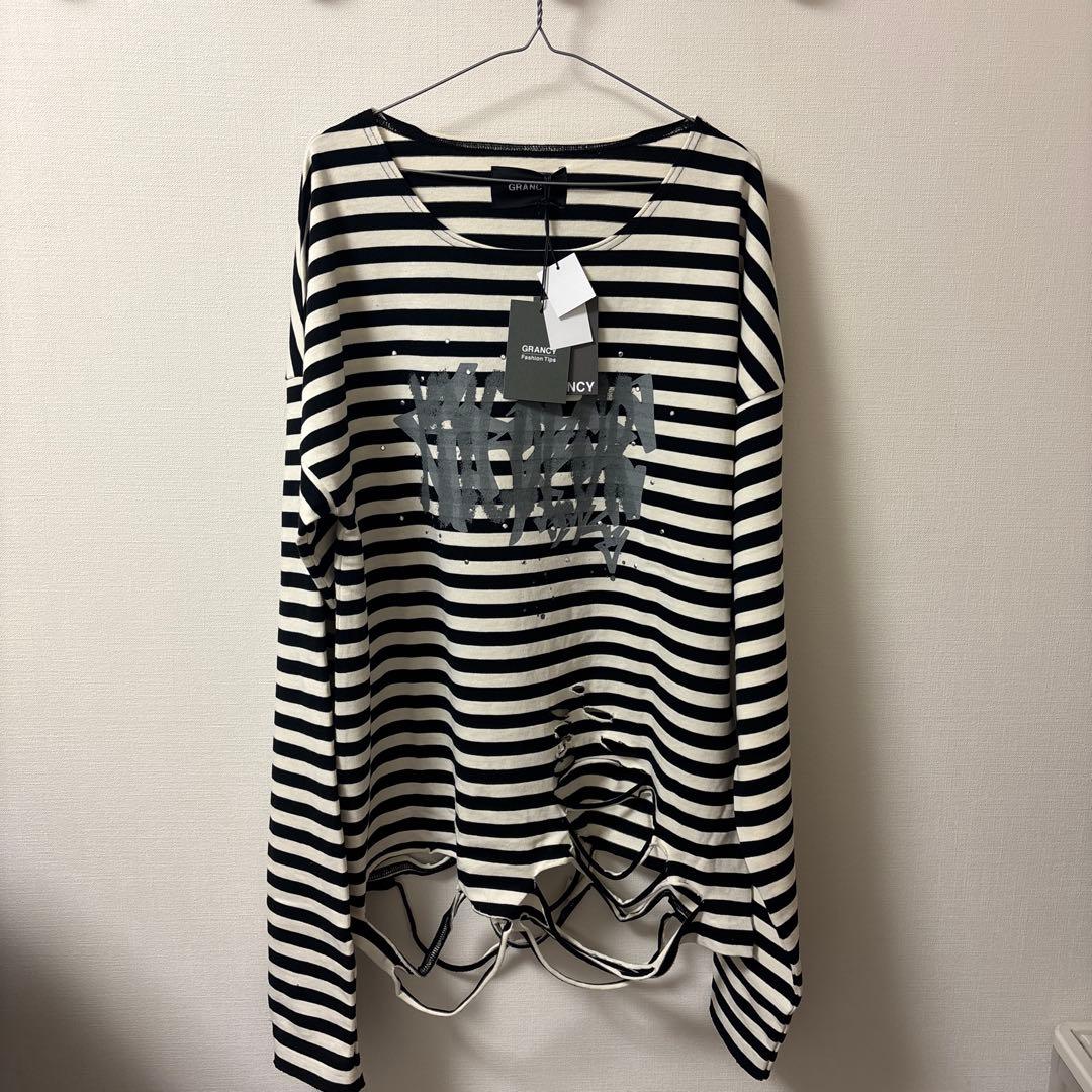 GRANCY】総柄ラインストーングラフィックロンTグランシーボーダーL