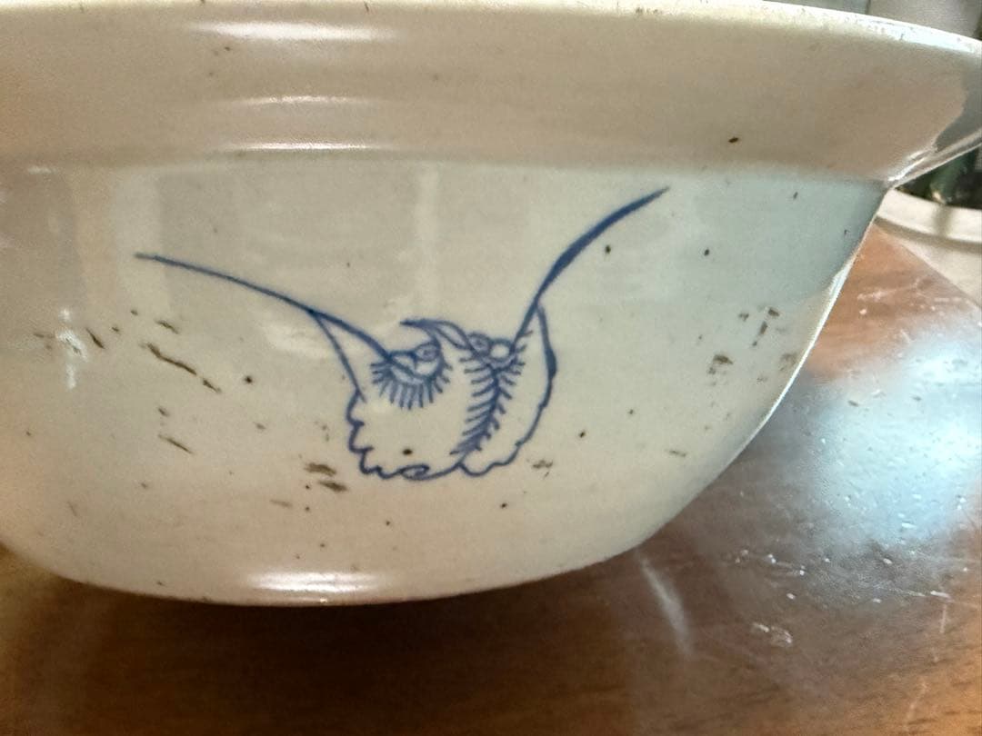 中国　清時代　染付纏枝蓮紋面盆　W36.7cm アンティーク　送料込み1111