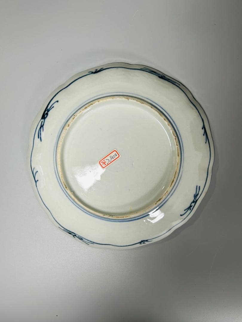 古伊万里 色絵 金襴手 松竹梅 鶴 輪花 七寸皿 5枚 21.5㎝ 窓絵 帆舟の