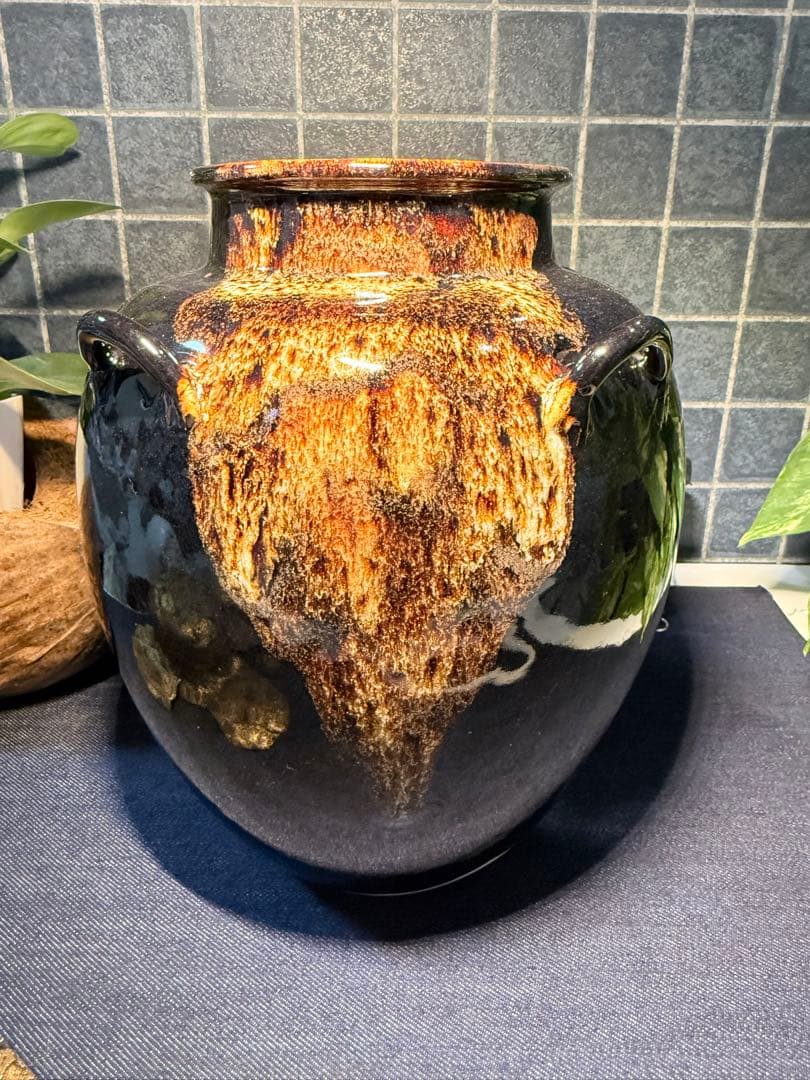 名工【加藤健】源九郎窯 志野茶入 飾壷 完品 網仕覆付 茶道具 時代