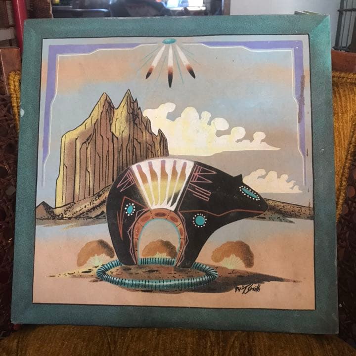 BIG！ネイティブアメリカン熊　砂絵　サンドペイント　USAビンテージ品ナバホ族 BIG！ネイティブアメリカン熊 砂絵 サンドペイント USAビンテージ品