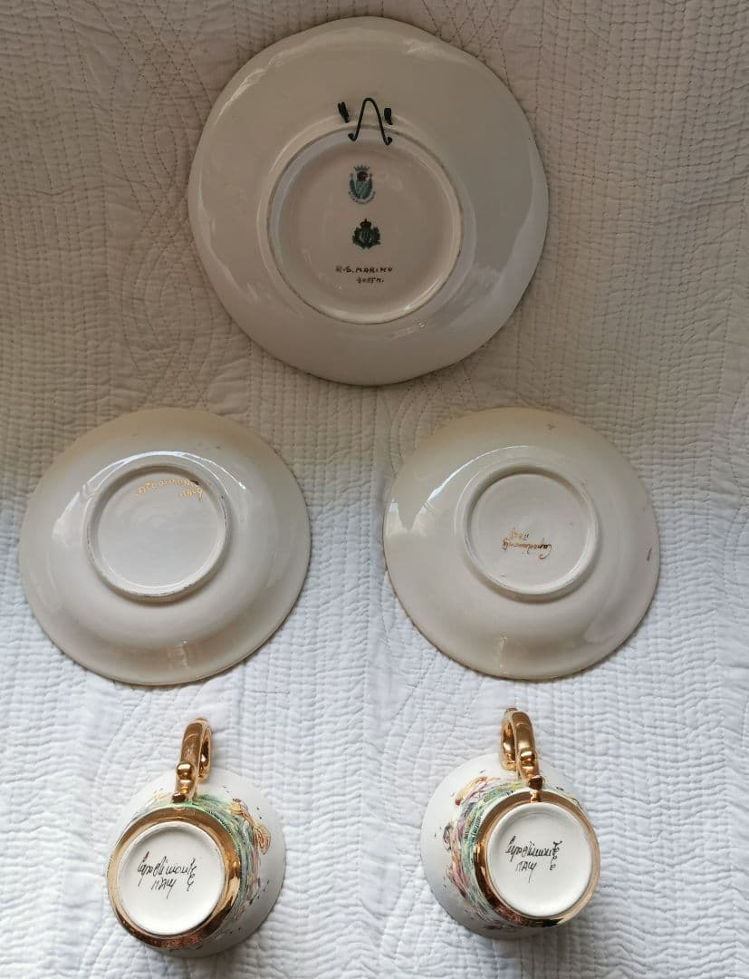 アンティーク カポディモンティ 手描手彩色 天使ティーカップ2客