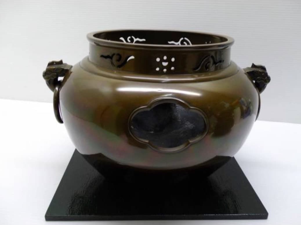 唐銅 鬼面風炉 釡師 佐藤清光 風炉師 釡谷寛斎 共箱 電熱