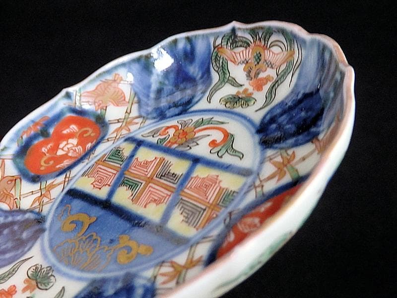 大聖寺伊万里　金襴手　竹笹に雀　桐に鳳凰の図　豆皿　AS-fbcj