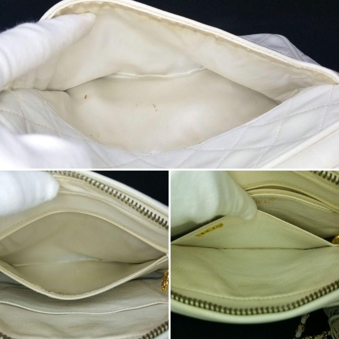 シャネル チェーン ショルダーバッグ フリンジ キルティング オフホワイト系