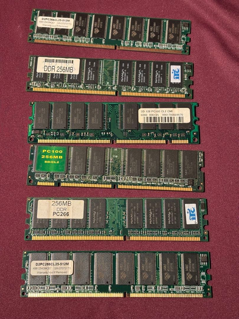 古いPCメモリ DDR/SDRAM ジャンクまとめ6本 動作未確認 部品取り用