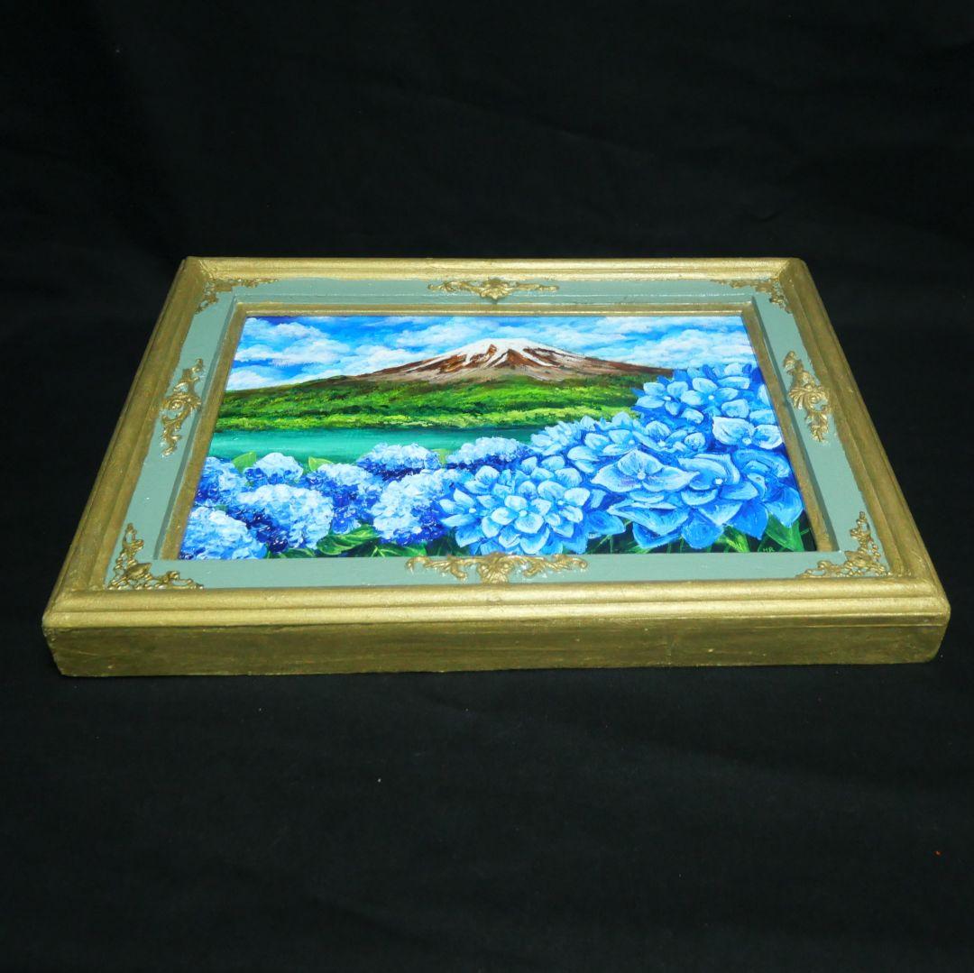 油絵 油彩 油彩画 絵 絵画【富士山と紫陽花】