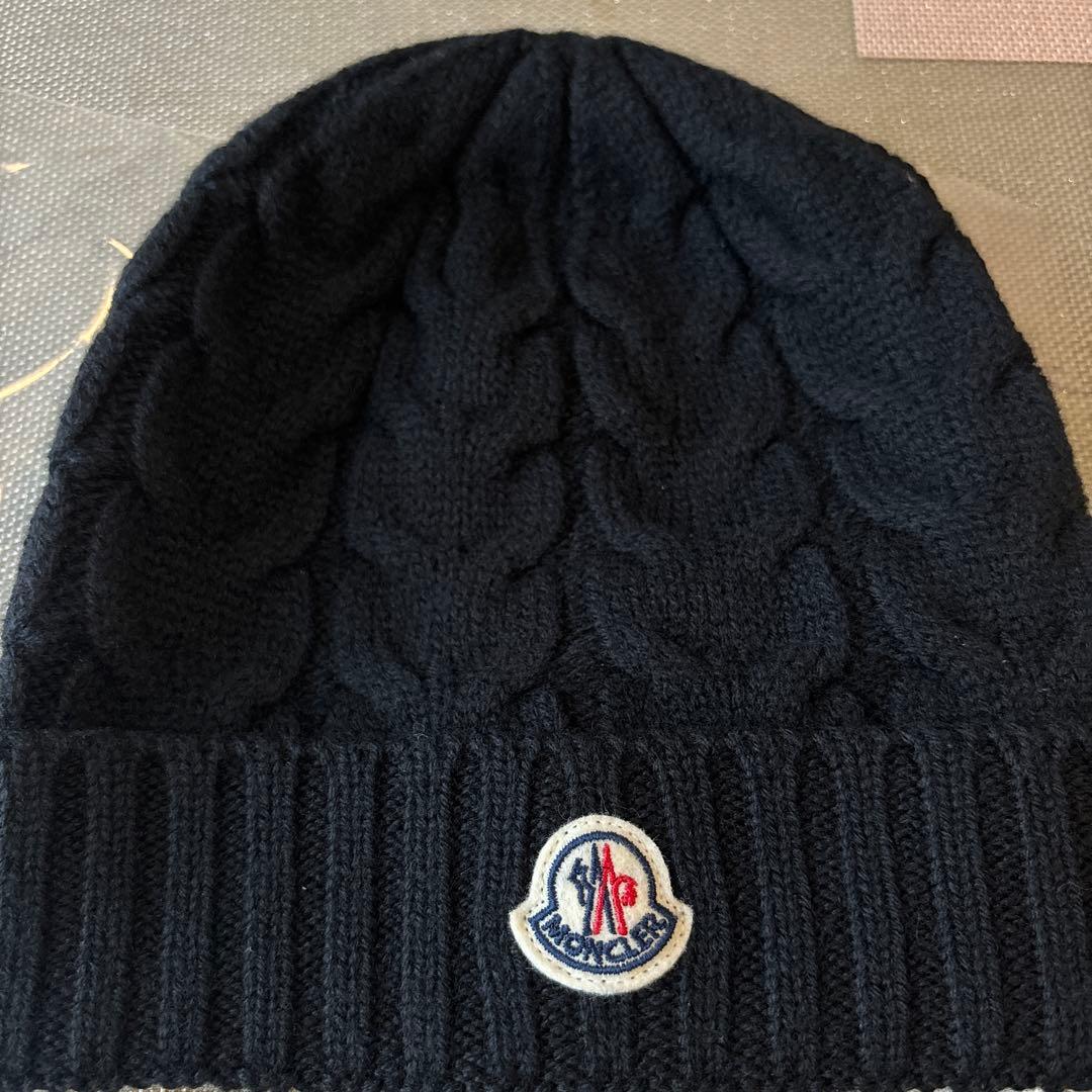 美品☆MONCLER モンクレール ニット帽 キッズ ビーニー ケーブル編み