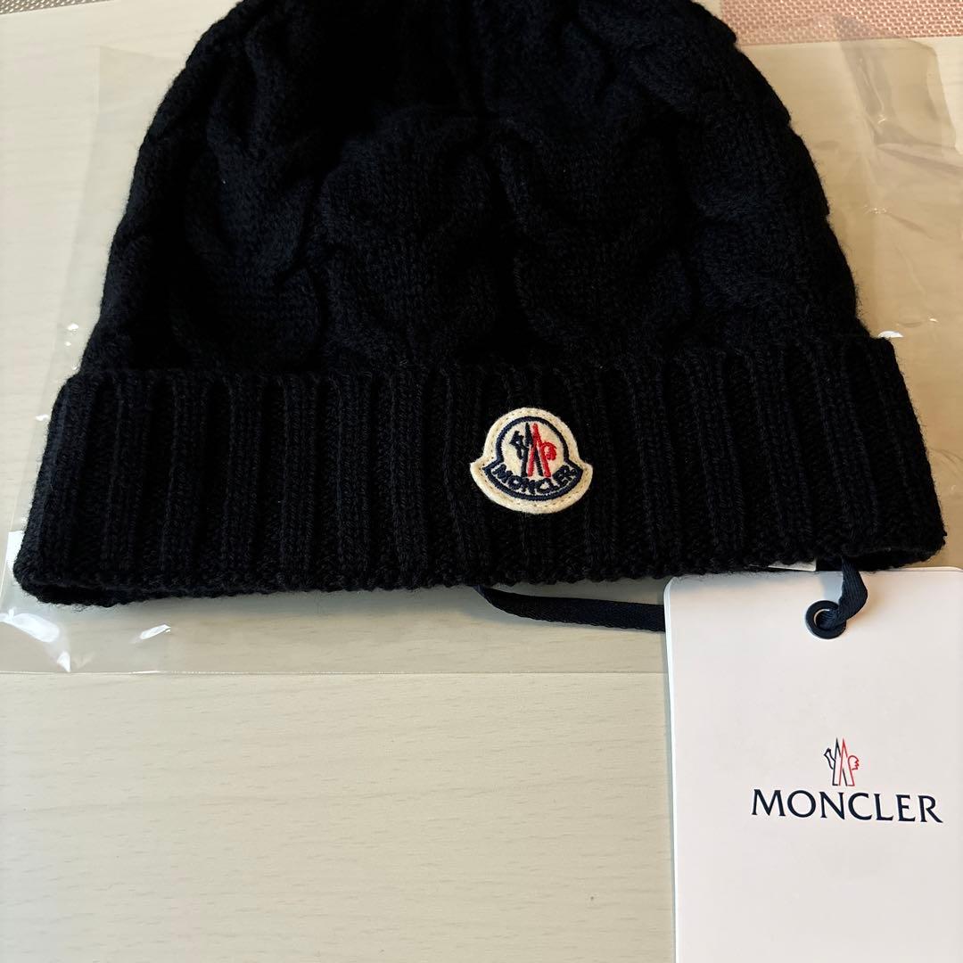 MONCLER ニット帽 ケーブル編み 黒