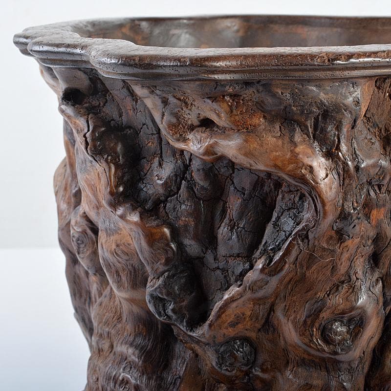 中国 唐木天然木瘤木 大筆筒 高さ約21㎝ 重さ約
